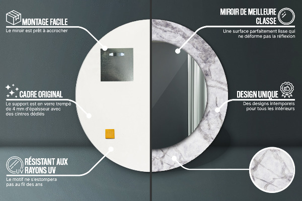 Round printed mirror White marble