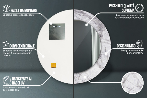 Round printed mirror White marble