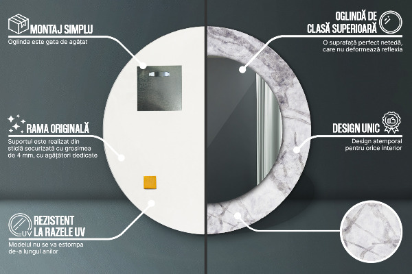 Round printed mirror White marble