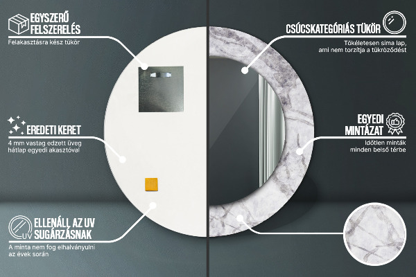 Round printed mirror White marble