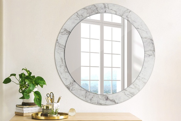 Round printed mirror White marble