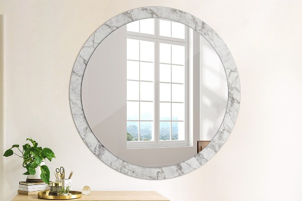 Round printed mirror White marble