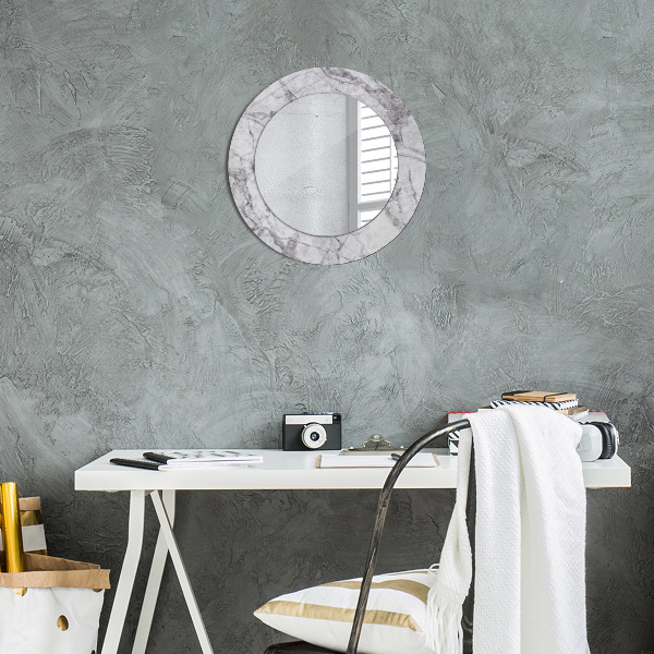 Round printed mirror White marble