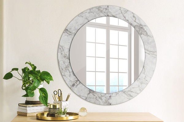 Round printed mirror White marble