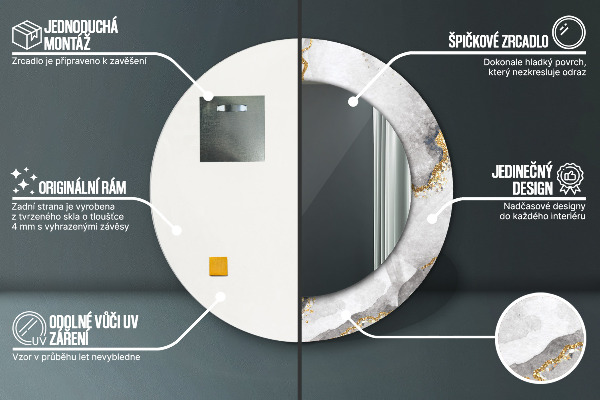 Round decorative mirror White marble gold