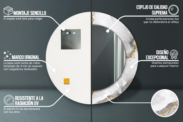 Round decorative mirror White marble gold