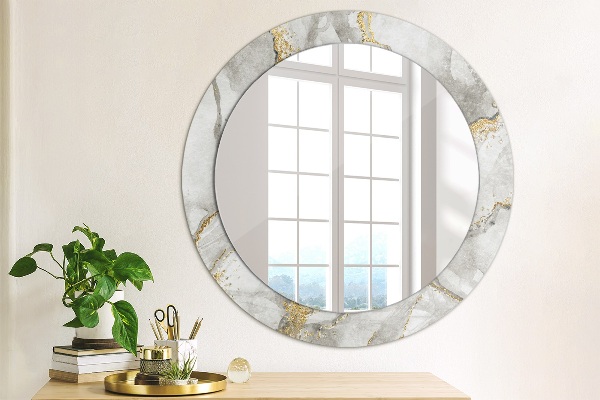 Round decorative mirror White marble gold