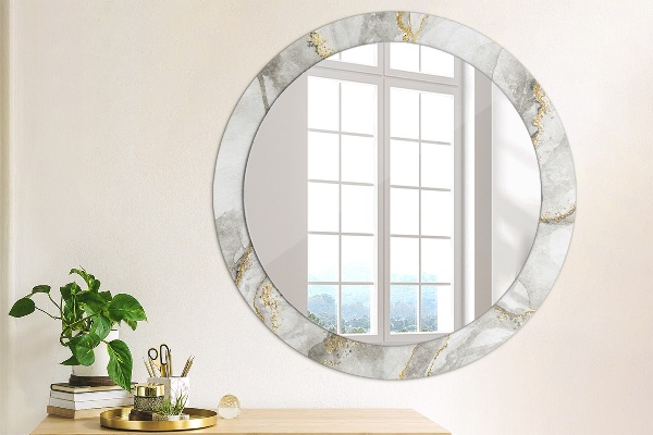 Round decorative mirror White marble gold