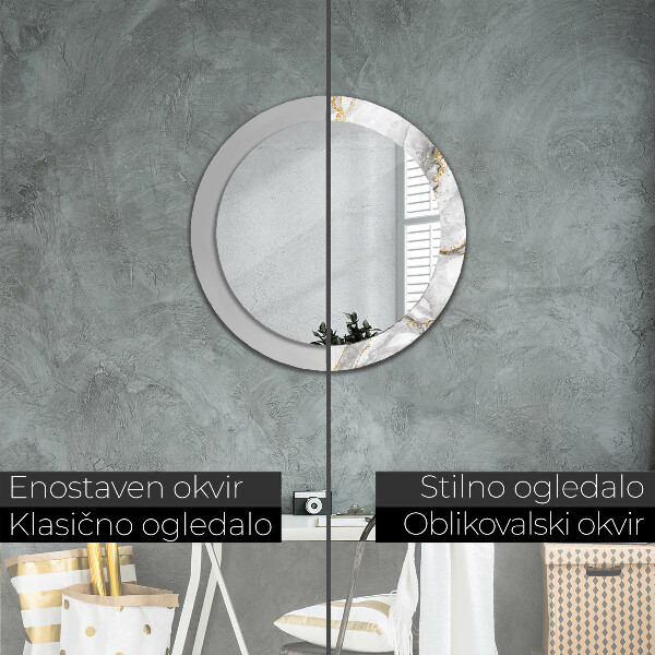 Round decorative mirror White marble gold