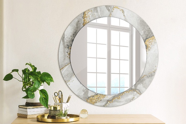 Round decorative mirror White marble gold