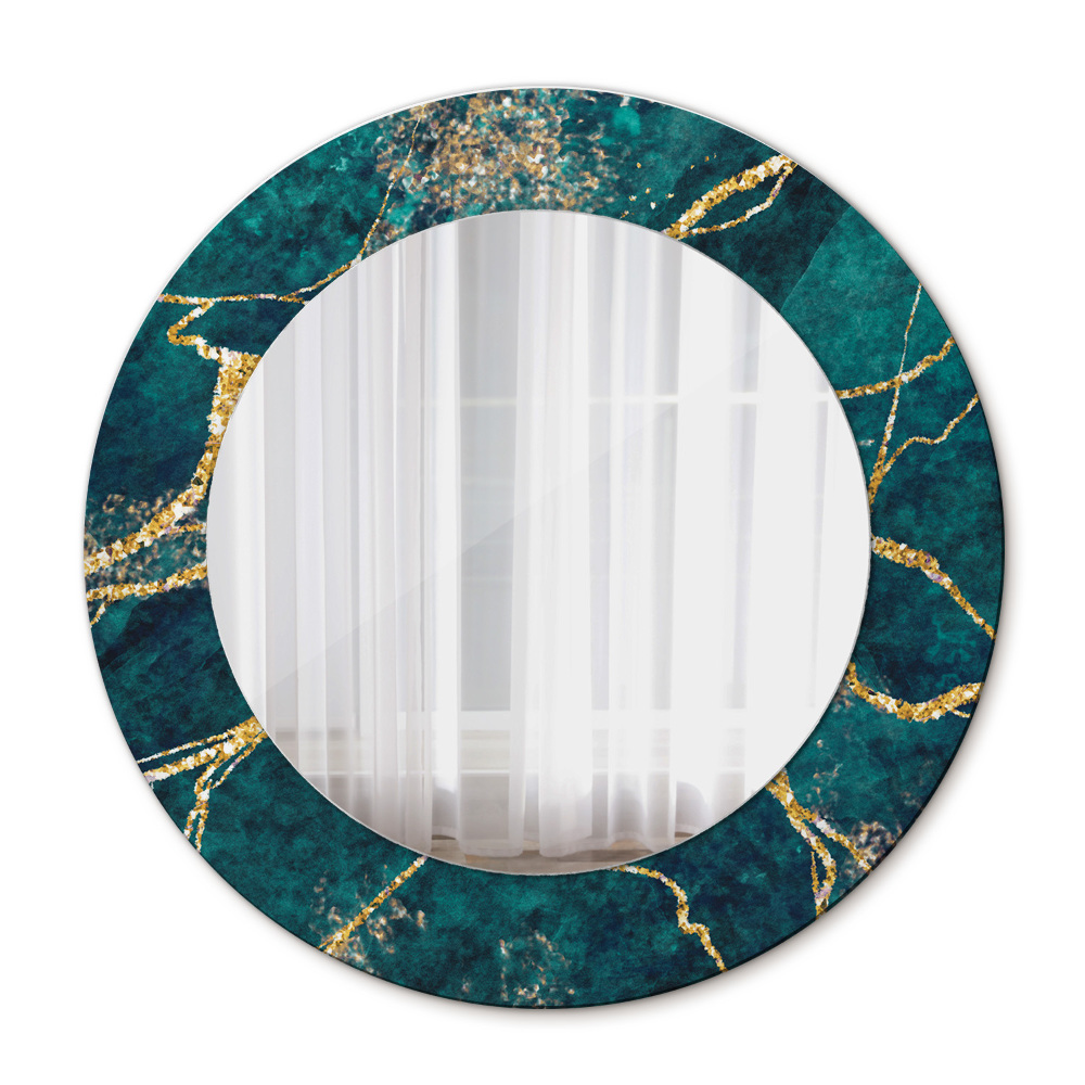 Round decorative mirror Green malachite marble