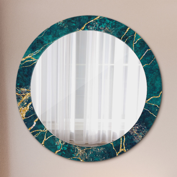 Round decorative mirror Green malachite marble