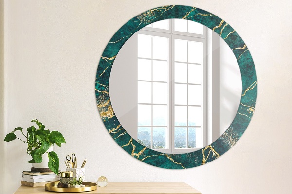 Round decorative mirror Green malachite marble