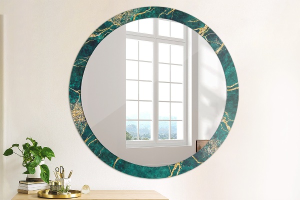Round decorative mirror Green malachite marble