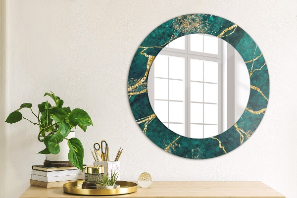 Round decorative mirror Green malachite marble