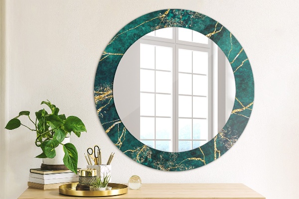 Round decorative mirror Green malachite marble