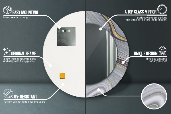 Round decorative mirror Gray marble