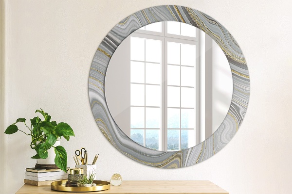Round decorative mirror Gray marble
