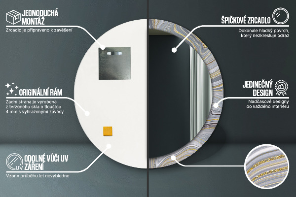 Round decorative mirror Gray marble