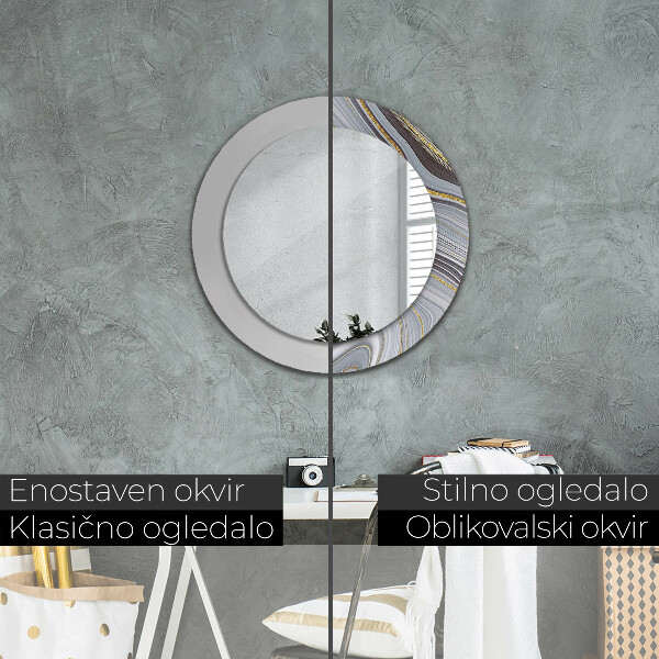 Round decorative mirror Gray marble