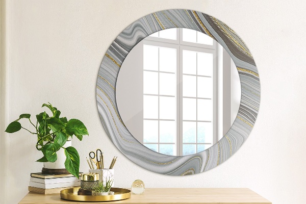 Round decorative mirror Gray marble