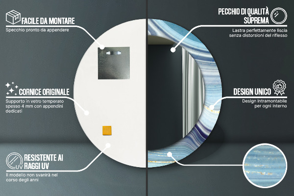 Round decorative mirror Blue marble