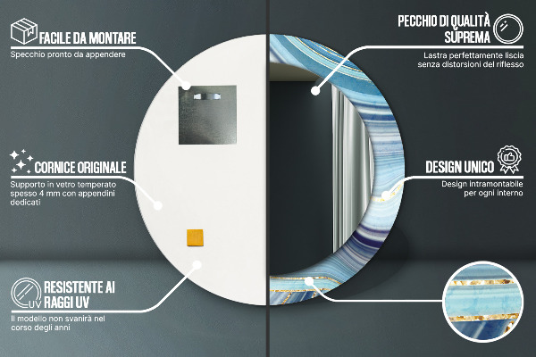 Round decorative mirror Blue marble