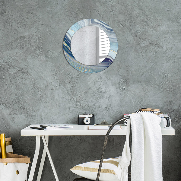 Round decorative mirror Blue marble