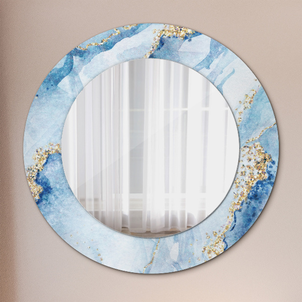 Round decorative mirror Blue marble gold