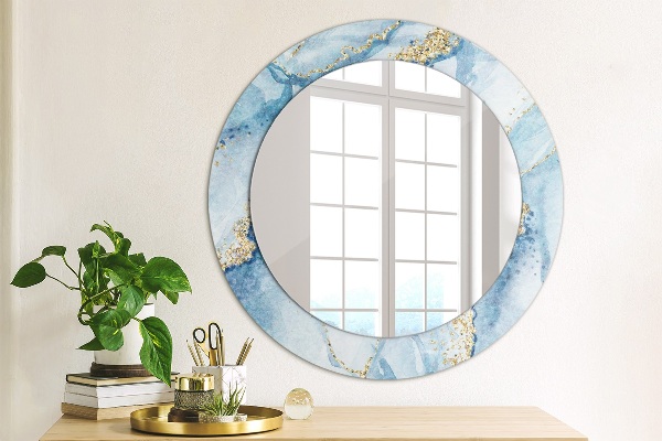 Round decorative mirror Blue marble gold