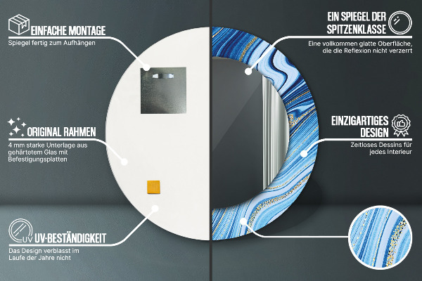 Round decorative mirror Blue marble