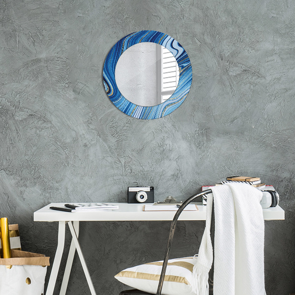 Round decorative mirror Blue marble