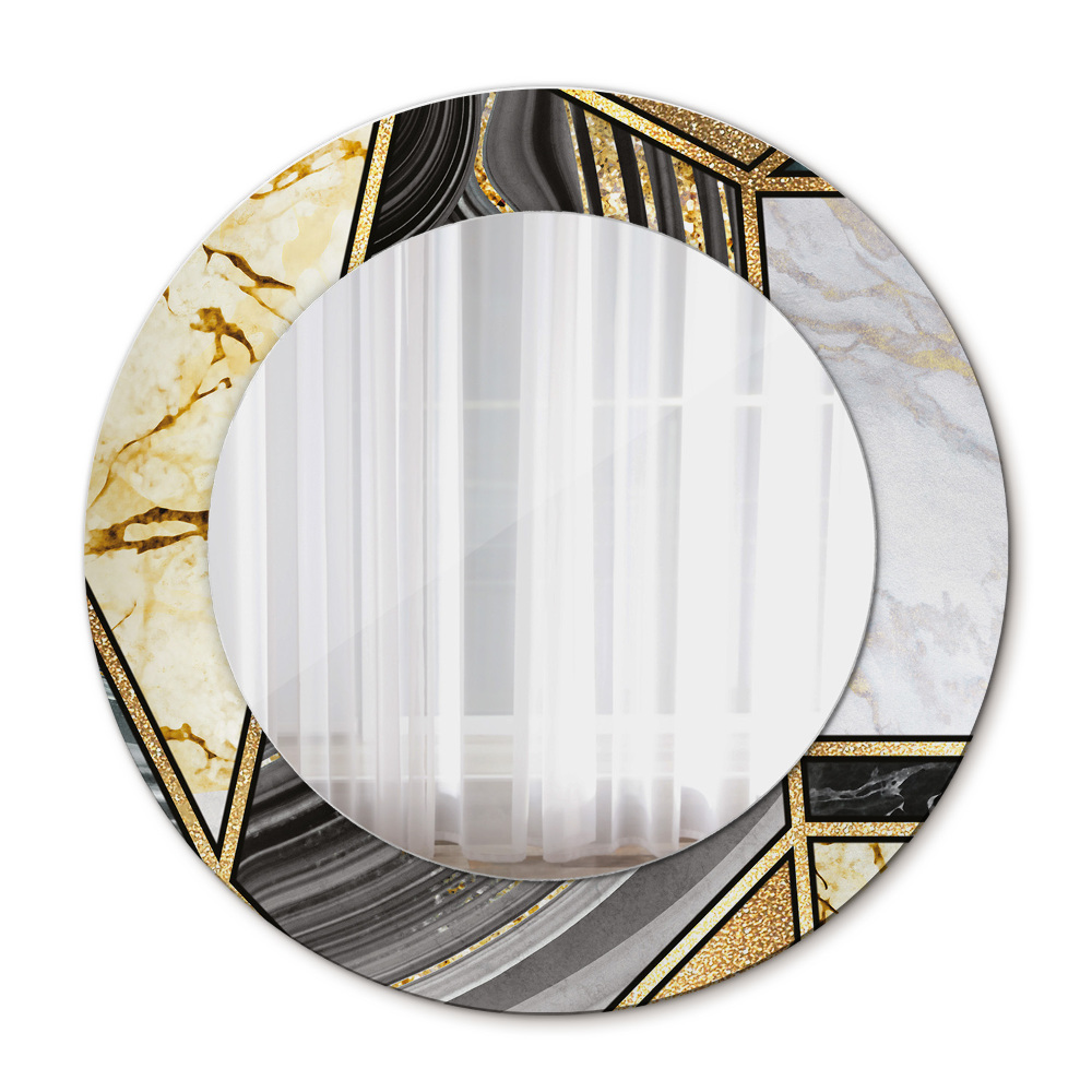 Round wall mirror decor Agat and gold marble