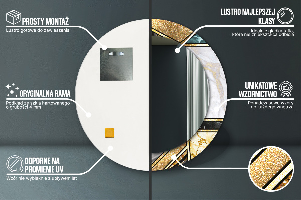 Round wall mirror decor Agat and gold marble