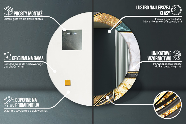 Round wall mirror decor Agat and gold marble