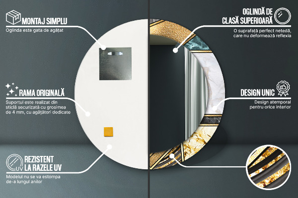 Round wall mirror decor Agat and gold marble