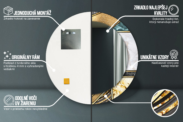 Round wall mirror decor Agat and gold marble