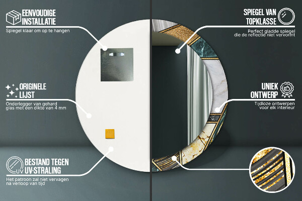 Round wall mirror decor Agat and gold marble