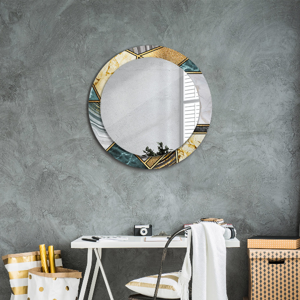 Round wall mirror decor Agat and gold marble
