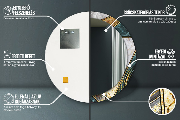 Round wall mirror decor Agat and gold marble