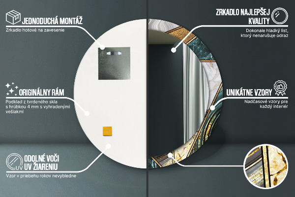 Round wall mirror decor Agat and gold marble