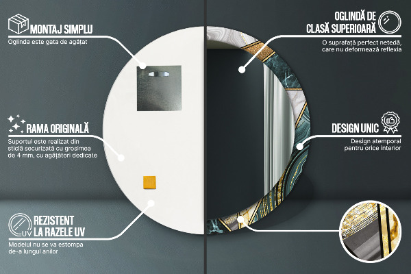 Round wall mirror decor Agat and gold marble