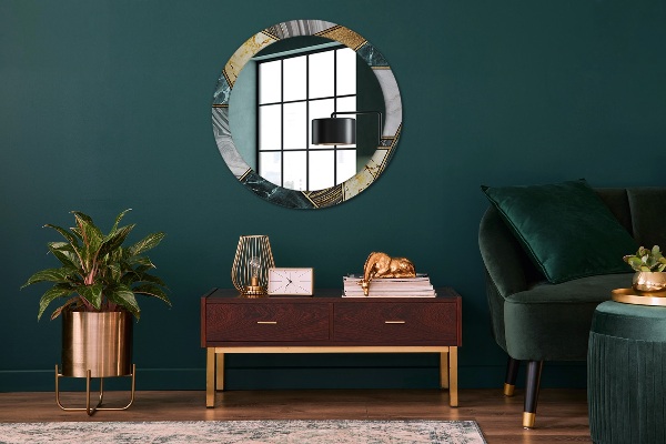 Round wall mirror decor Agat and gold marble