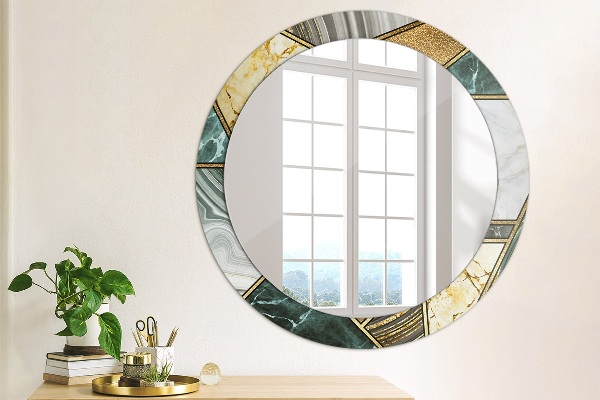 Round wall mirror decor Agat and gold marble