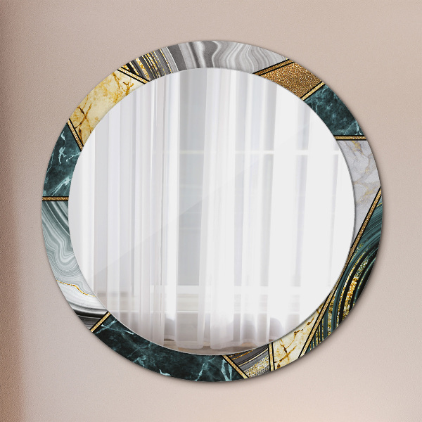Round wall mirror decor Agat and gold marble