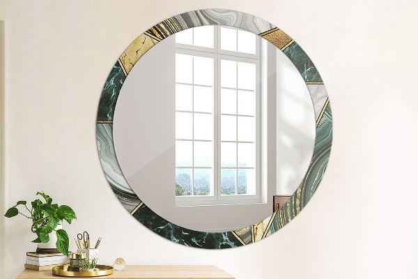 Round wall mirror decor Agat and gold marble