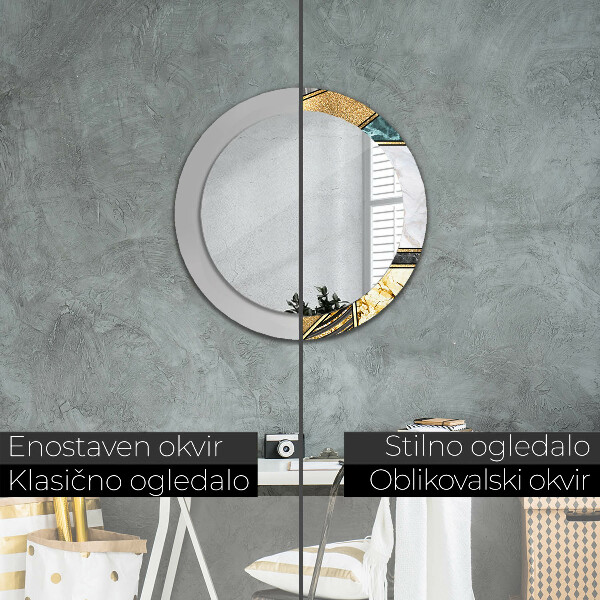 Round wall mirror decor Agat and gold marble
