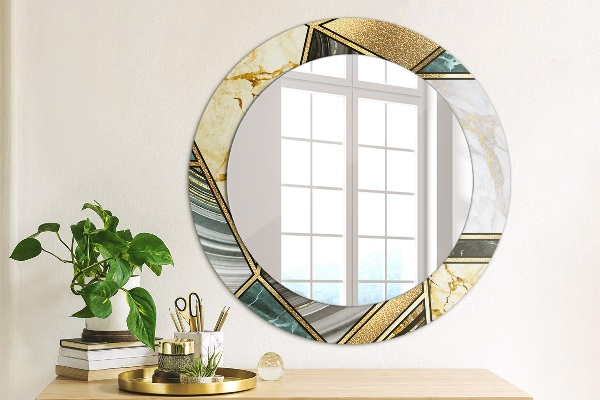 Round wall mirror decor Agat and gold marble