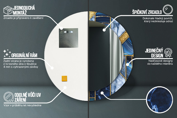 Round printed mirror Modern marble