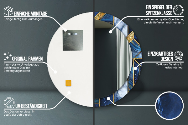 Round printed mirror Modern marble